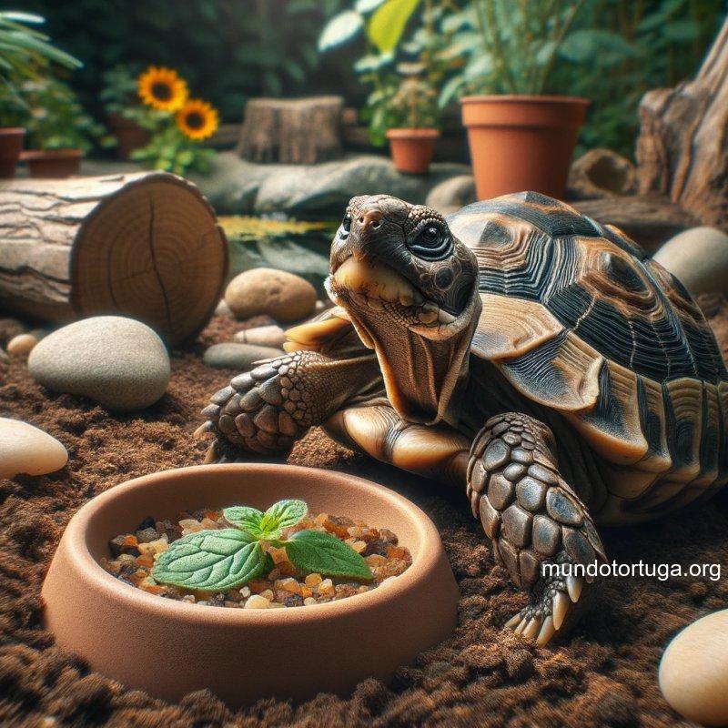 foto realista de una tortuga en tierra cerca de un estanque con una expresin inquisitiva a su alrededor se pueden ver elementos relacionados con